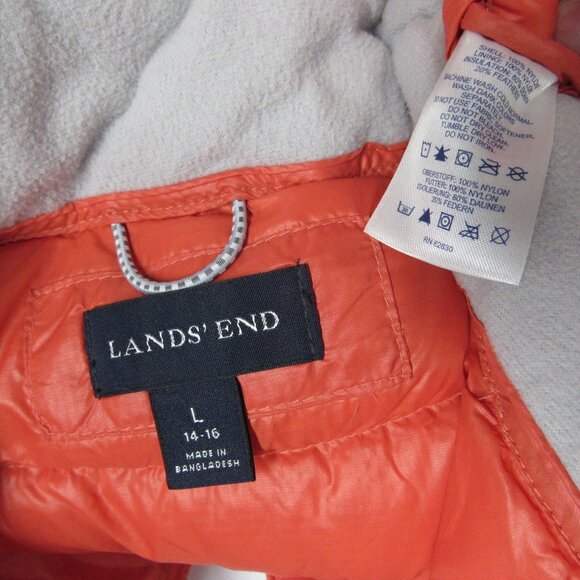 LANDS' END Orange Goose Down Quilted Puffer Jacket Women's sz Large 14-16 Warm - Picture 3 of 3